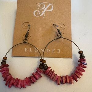 Plunder Pink and Brown Beaded Hoop Earrings